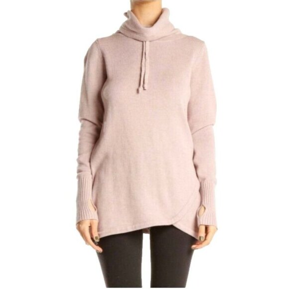 Dakini Sweater Women S Rose Pink Drawstring Cowlneck Long Sleeve Tunic Thumbhole - Picture 1 of 12